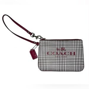 Coach Plaid Wristlet in Burgundy and Black